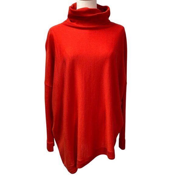 Eileen Fishers Asymmetrical Merino Wool Drapey Cowl Neck Sweater Women XL Orange - Picture 1 of 16